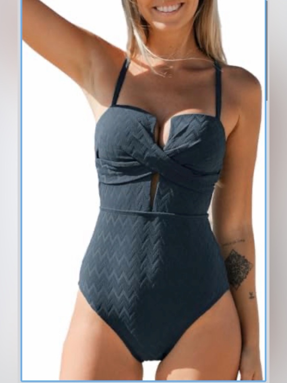 Cupshe Navy Textured One Piece Swimsuit Crisscross Back Size L NWT